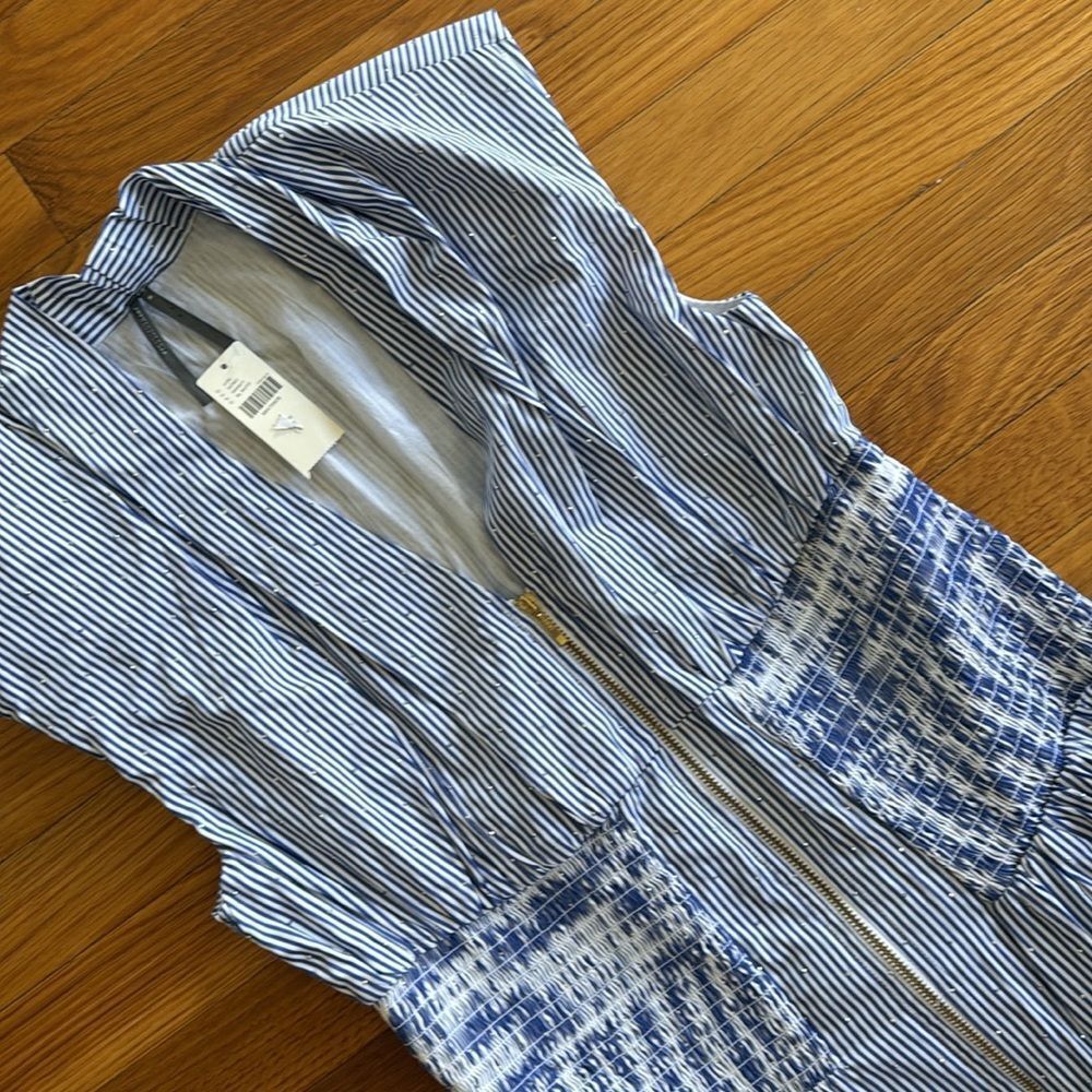 Anthropologie The Tommie Cap-Sleeve Smocked Front-Zip Shirt Dress: Shine Edition - Picture 9 of 11